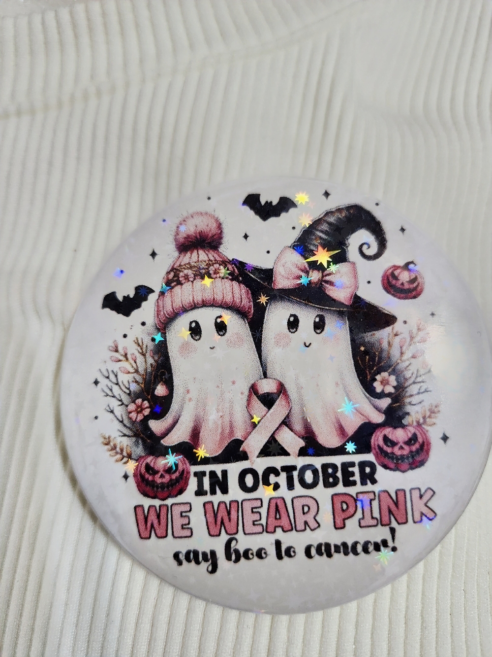 Halloween Ghost Button For Breast Cancer Awareness 2/$12